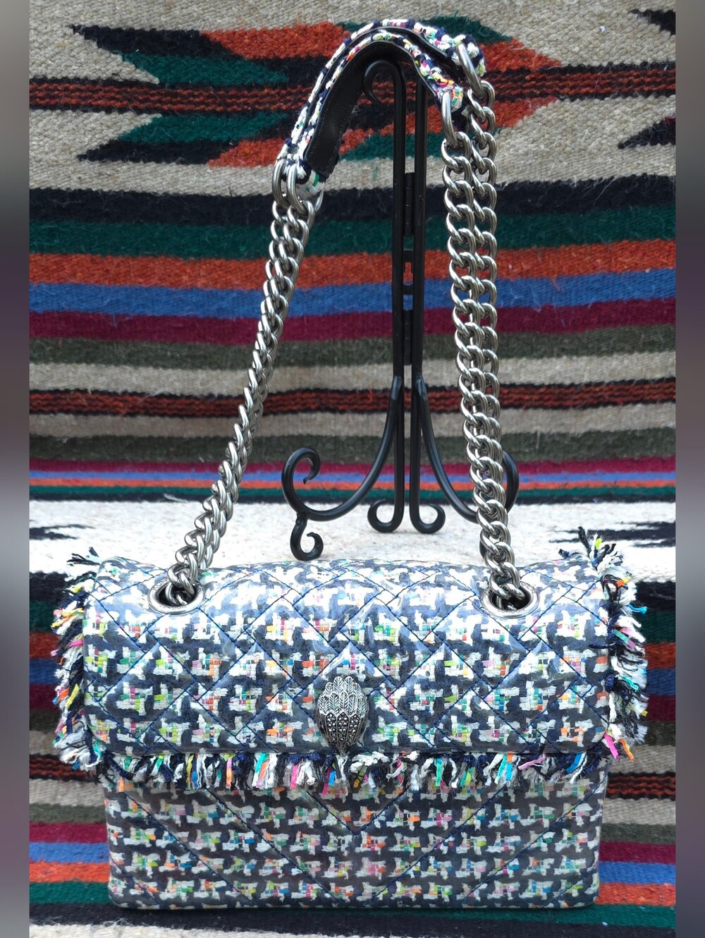 Kurt Geiger Multicolor Tweed Shoulder Bag with Silver Chain